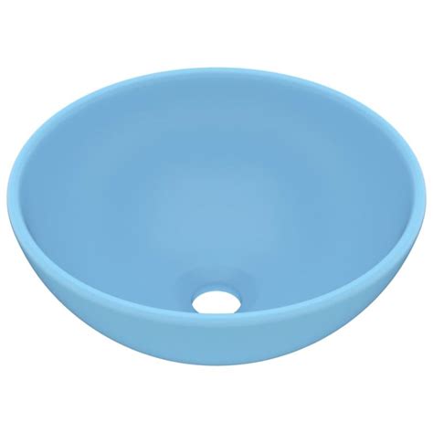 vidaXL lavabo de lujo redondo cerámica azul claro mate 32 5x14 cm