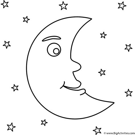 Crescent Moon with Stars - Coloring Page (Space)