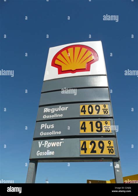 Shell Gas Station Sign Showing Gasoline Prices Over 4 Per Gallon San