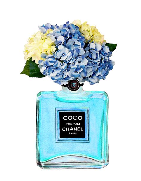 Chanel Poster Blue Perfume Hydrangea Art Print Painting By Del Art