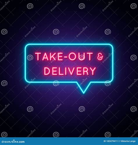 Take Out And Delivery Neon Sign Stock Vector Illustration Of