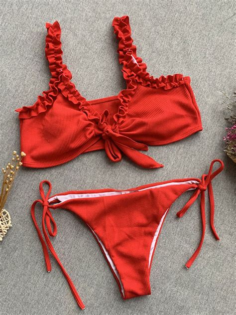 Sexy String Bikini Bademode Geraffte Geknotete Frauen Strand Badeanzug Milanoo