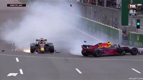 Daniel Ricciardo And Max Verstappen Crash Azerbaijan GP 2018 YouTube