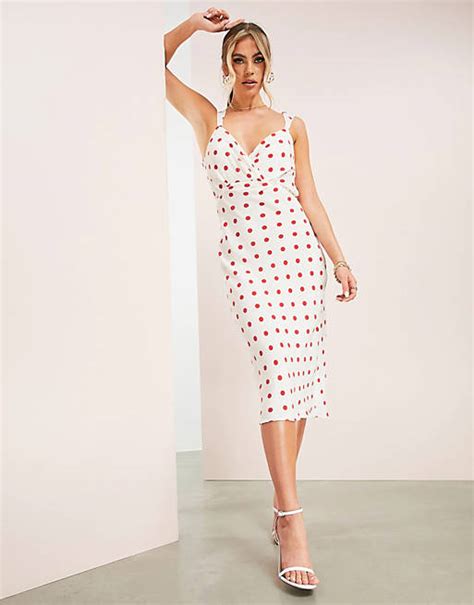 Asos Design Midi Dress With Cowl Detail And Tie Back In Spot Print Asos