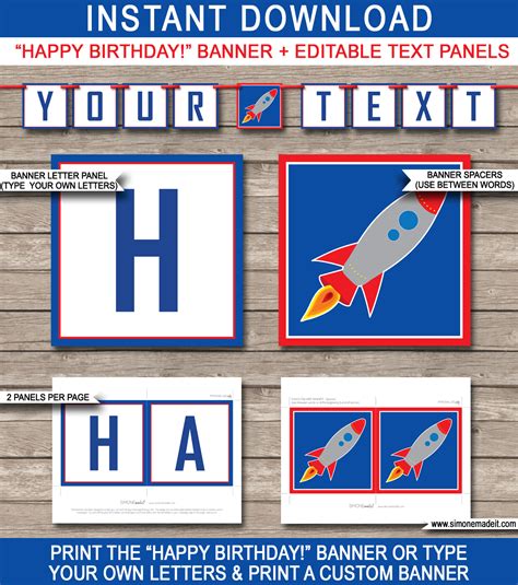 Space Party Banner Template | Happy Birthday Bunting