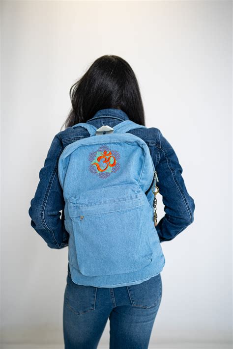 Om Light Blue Denim Backpack – Enchant Me - Denim Fashion and Accessories