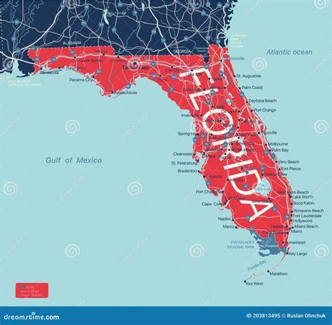 Florida State Detailed Editable Map Stock Vector - Illustration of ...