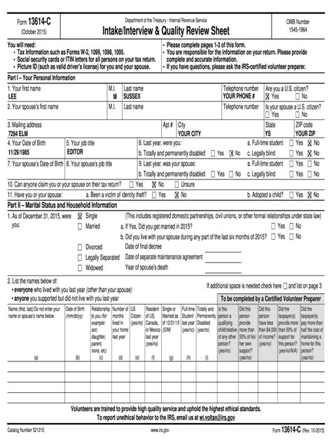 Fillable Online Apps Irs Form C Rev Intake Interview