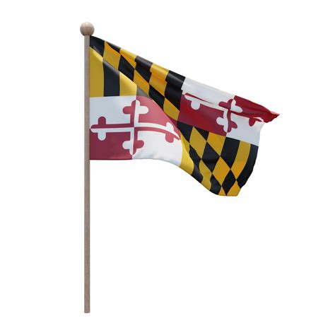 Maryland 3d illustration flag on pole. Wood flagpole 11284981 PNG