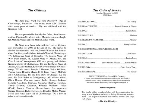 Outline Sample Funeral Program Order Of Service - Classic Funeral ...