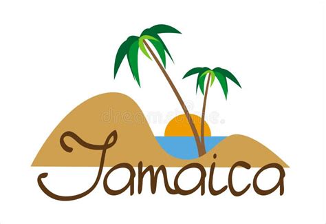 Jamaica Color Vector Composition Witn Palms Sand And Sea Stock