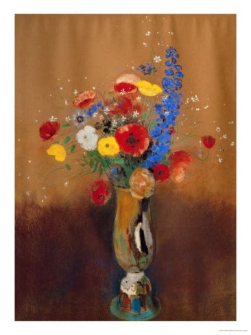 Bouquet Of Wild Flowers In A Vase With Long Neck Gouache