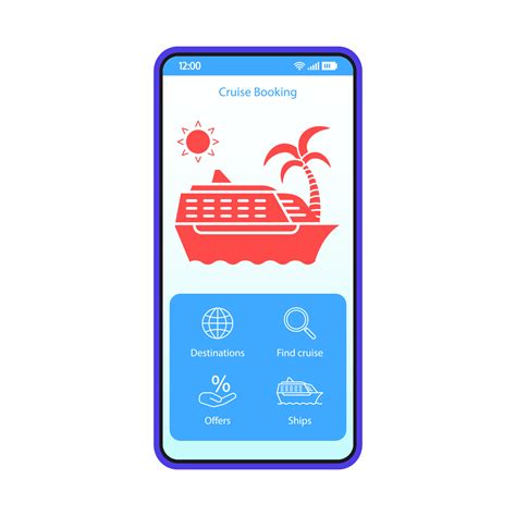 Cruise booking app smartphone interface vector template. Mobile travel