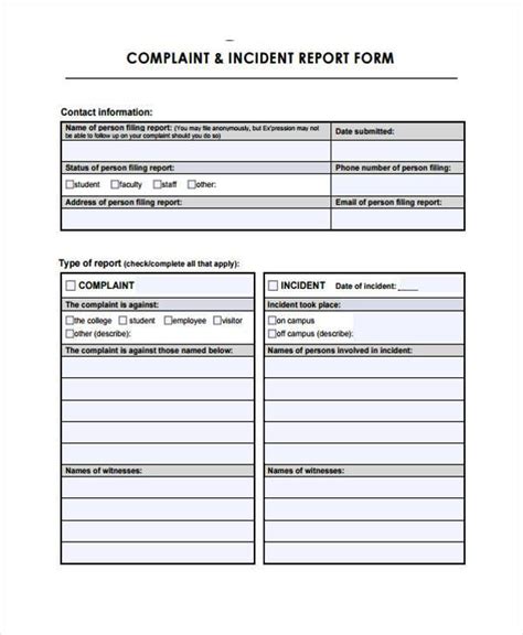 Free Sample Complaint Reporting Forms In Pdf Ms Word