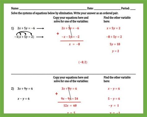 System Of Equations Elimination Worksheet Pdf