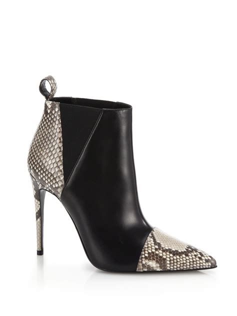 Gucci Daisy Leather And Snakeskin Ankle Boots In Black Lyst