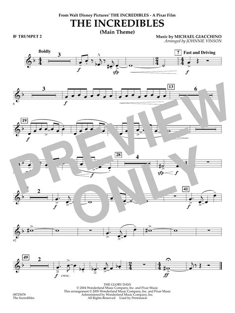 The Incredibles Main Theme Arr Johnnie Vinson Bb Trumpet 2 Sheet