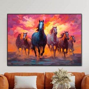 Three Horses Running in the Sunset Painting