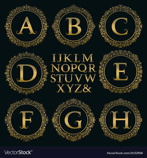 Vintage Monogram Kit Golden Letters Round Frames Vector Image