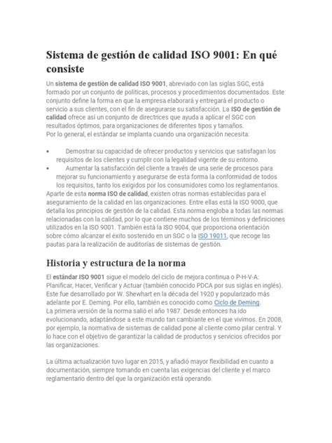 Sistema De Gestión De Calidad Iso 9001 Pdf Calidad Comercial Iso 9000