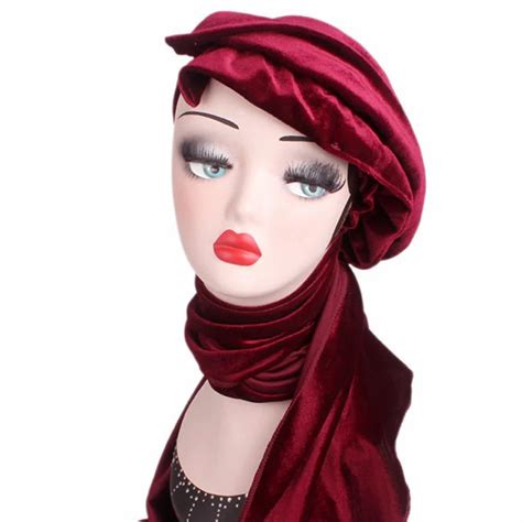 New Women Multi Function Soft Velvet Turban With Scarf Luxury Muslim Hijab Head Wrap Extra Long