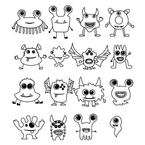 Big Collection Of Doodle Monsters Hand Drawn Funny Cute Scary