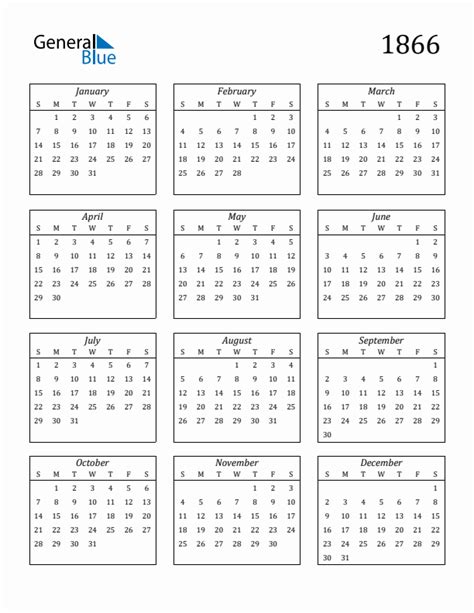 Free 1866 Calendars in PDF, Word, Excel