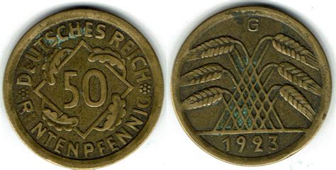 Weimarer Republik 50 Pfennig Rentenpefennig 1923 G sehr schön MA