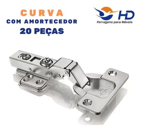 Kit 20 Dobradiças Curva Amortecedor Porta Armário 35mm Hd