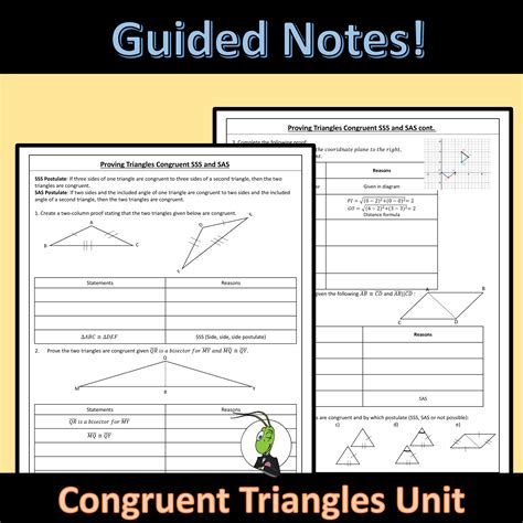 Triangles Congruent SSS SAS Geometry Guided Notes Congruent Triangles
