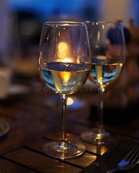 Two Glasses of the White Wine in the Night Stock Photo - Image of ...