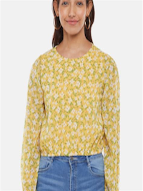 Buy People Women Mustard Yellow Floral Print Long Sleeves Top Tops