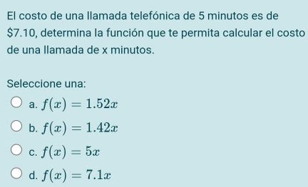 Solved El Costo De Una Llamada Telef Nica De Minutos Es De