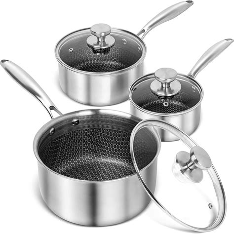 Michelangelo Stainless Steel Saucepan Set 1qt And 2qt And 3qt Premium Triple Ply Sauce