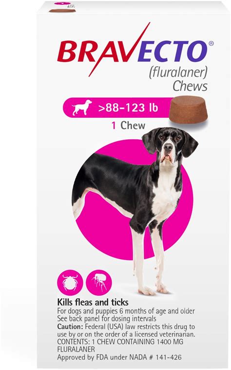 Bravecto Chews for Dogs, 88-123 lbs, 1 treatment (Pink Box) - Chewy.com