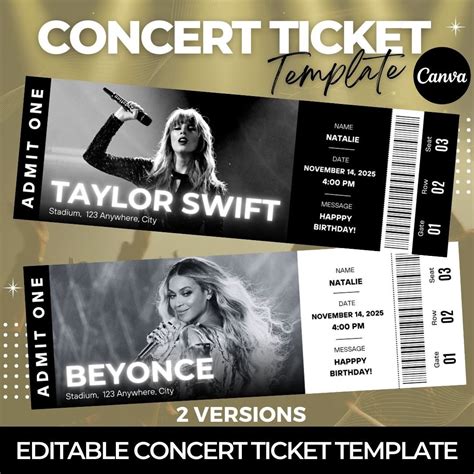 Editable Concert Ticket Template Custom Concert Ticket T Surprise