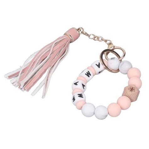 Lan Porte Clés De Poignet En Silicone Bracelet à Pompon Perlé Fait à La Main Porte Clés Perles