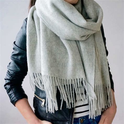 Wool Scarf | Big Oversized Cozy Scarf With Fringe | Plain Scarves