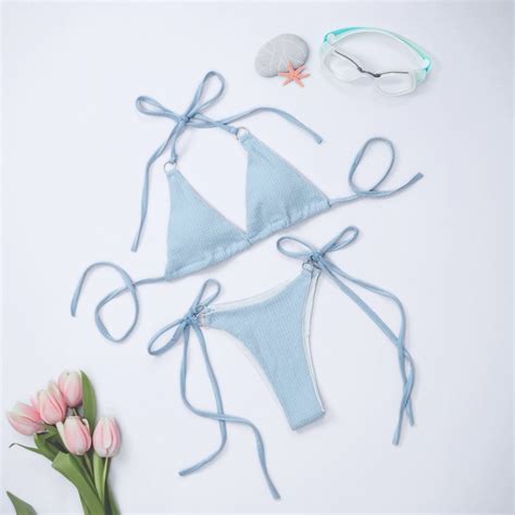 Bikini mảnh sexy chất xốp nhăn phối khoen sẵn đệm mút Đồ bơi basic cho nữ sang chảnh mùa hè