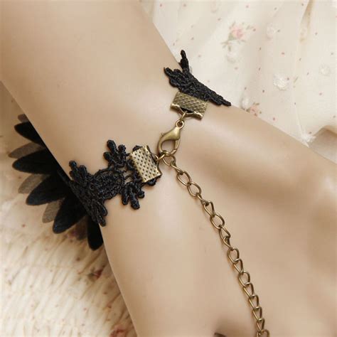 Victorian Gothic Black Lace Wristband Ruby Embellishment Bracelet With