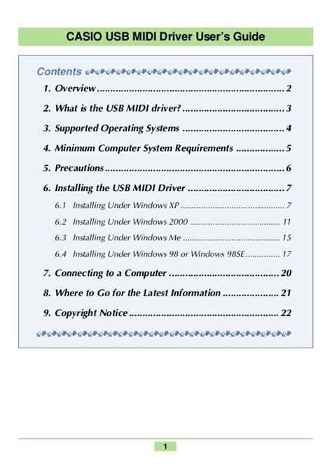 Casio USB MIDI DRIVER User Manual