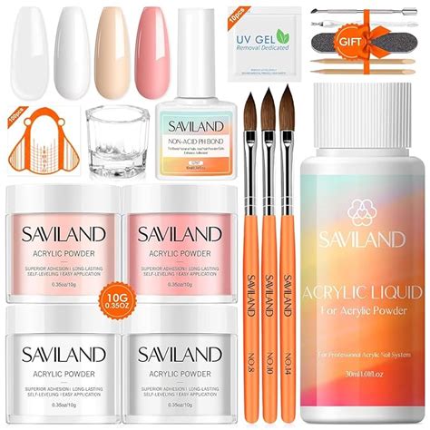 Saviland Acrylic Nail Kit For Beginner Nudes Pink White