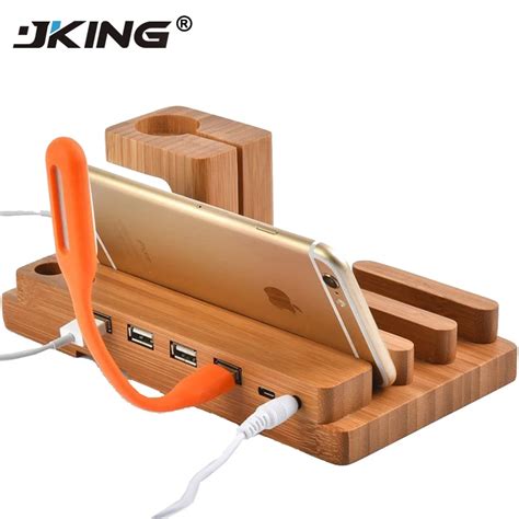 JKING Wooden USB Charge Dock Mobile Phone Holders Stands For Apple