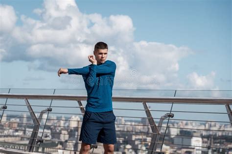 Alone Athletic Naked Man Tourist Climbed Up Rocky Hill Wild Landscape Stock Photo Image Of