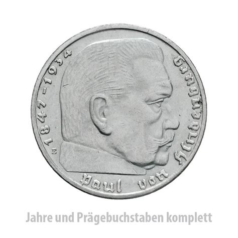 2 Reichsmark 1937 39 Paul Von Hindenburg Mit Hakenkreuz Komplett In Ss