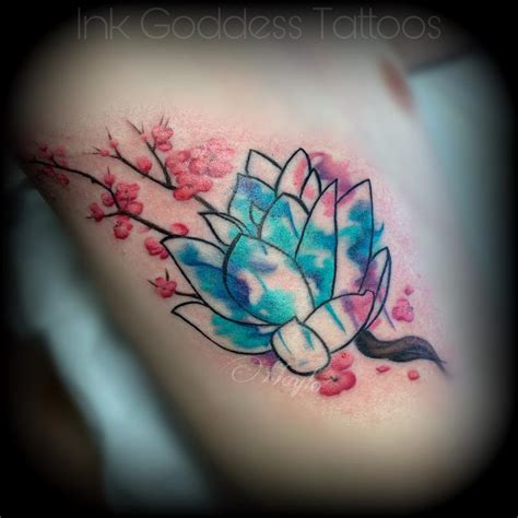 Watercolor Lotus And Cherry Blossom Tattoo By Haylo By Haylo Tattoonow