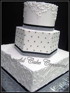 Elegant White Wedding Cake With Black Ribbon And Bling Flickr