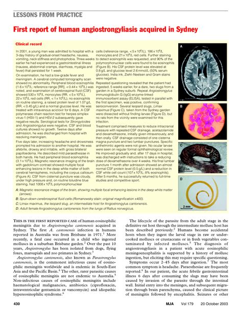 PDF First Report Of Human Angiostrongyliasis Acquired In Sydney