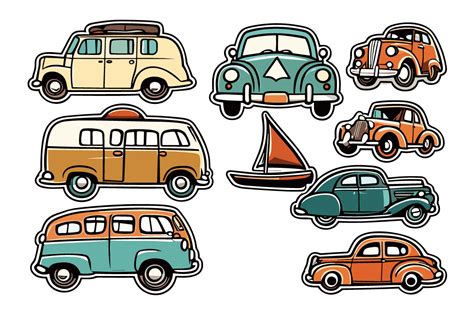 Vintage Car Sticker, Cartoon Stickers Graphic by Pixeness Digital ...