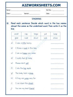 A2Zworksheets Worksheet Of Class Ll Synonyms 03 Grammar English